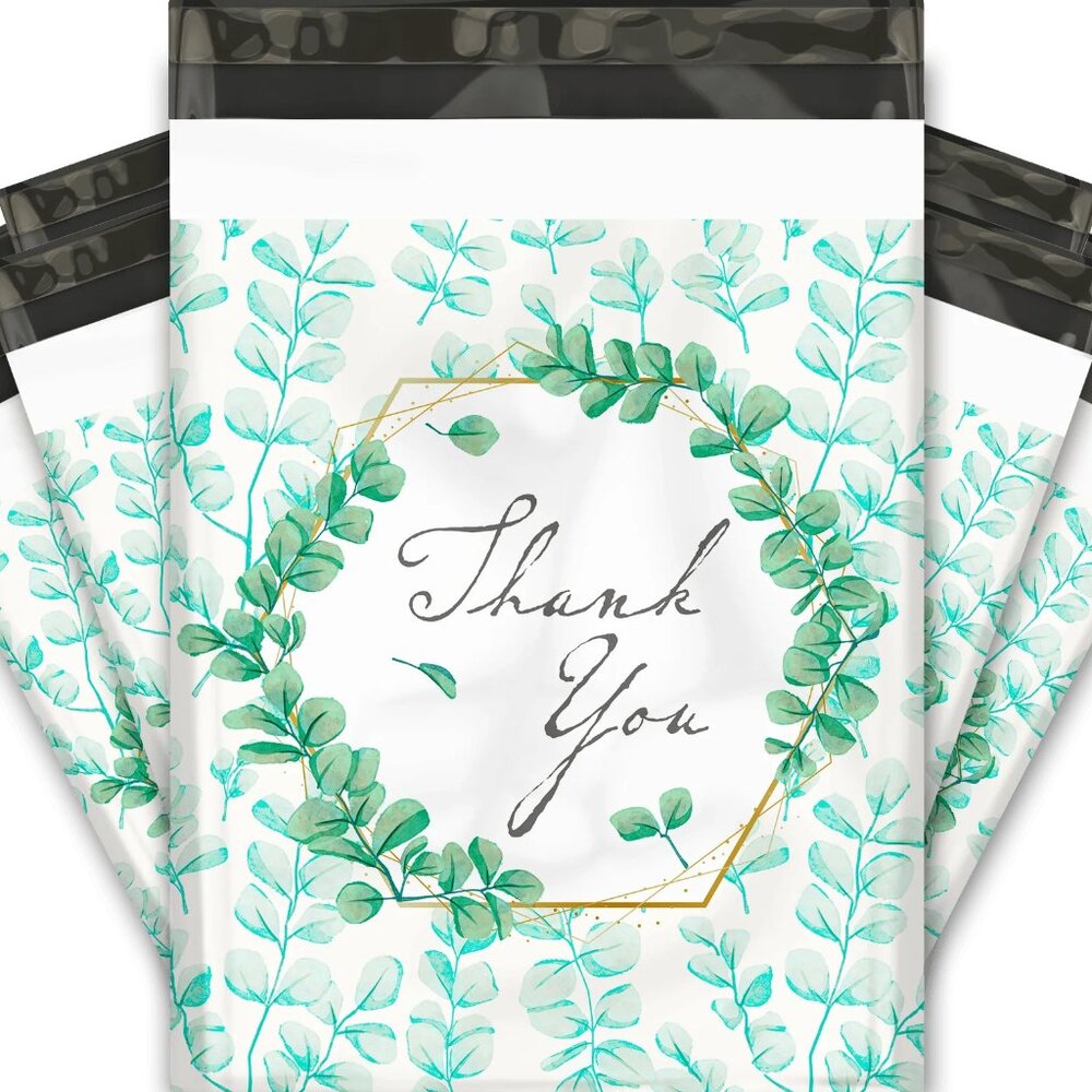 20ct Medium 10 x 13 Eucalyptus "Thank you" Poly Mailers